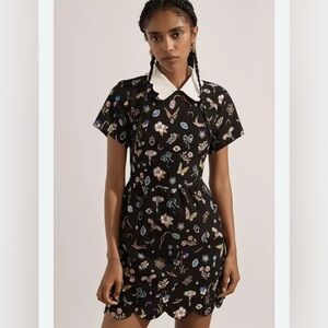Maeve Anthropologie black floral collared cotton dress women’s size l large